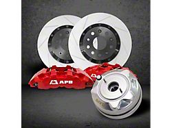 APB 4-Piston Front Big Brake Kit with 14-Inch Slotted Rotors and Brake Booster; Red Calipers (18-24 Jeep Wrangler JL, Excluding Rubicon 392)