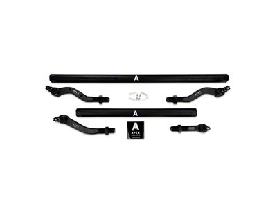 Apex Chassis 2.5-Ton Tie Rod and Drag Link Assembly with Flip Kit for Dana 44 and 4.50+ Inch Lift; Black Aluminum (20-25 Jeep Gladiator Launch Edition, Mojave & Rubicon)