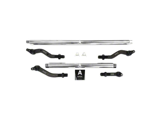 Apex Chassis 2.5-Ton Tie Rod and Drag Link Assembly with Flip Kit for Dana 44 and 4.50+ Inch Lift; Polished Aluminum (18-24 Jeep Wrangler JL Rubicon)