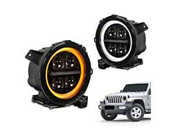 JC April LED Projector Headlights; Black Housing; Clear Lens (17-21 Jeep Grand Cherokee WK2 w/ Factory Halogen Headlights)