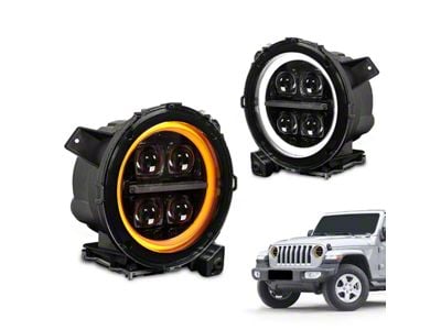 JC April LED Projector Headlights; Black Housing; Clear Lens (17-21 Jeep Grand Cherokee WK2 w/ Factory Halogen Headlights)