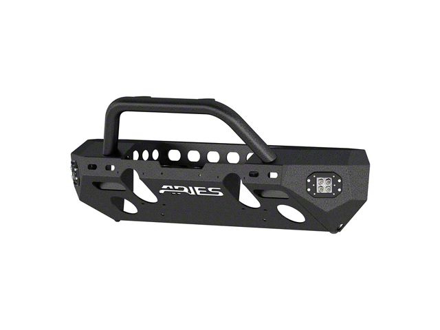 TrailChaser Aluminum Mid-Width Front Bumper with Center Brush Guard and LED Lights; Textured Black (07-18 Jeep Wrangler JK)