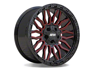 ATW Off-Road Wheels Nile Gloss Black with Red Milled Spokes Wheel; 20x9; 10mm Offset (84-01 Jeep Cherokee XJ)