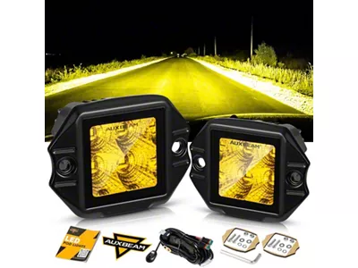 Auxbeam 3.50-Inch Flush Mount Amber LED Pod Light; Flood Beam (Universal; Some Adaptation May Be Required)