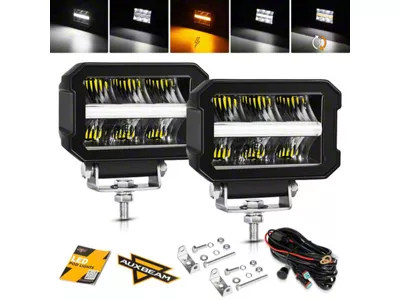 Auxbeam 4.50-Inch White DRL and Amber Turn Signal LED Light Pods; Driving Beam (Universal; Some Adaptation May Be Required)