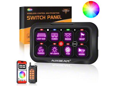 Auxbeam AC-800 Series RGB 8-Gang Multifunction Switch Panel with App and Remote Control (Universal; Some Adaptation May Be Required)