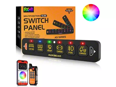 Auxbeam AS-600 Slim Series 6-Gang Multifunction Switch Panel with App and Remote Control (Universal; Some Adaptation May Be Required)