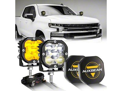 Auxbeam XP-ULTRA Series 3-Inch LED Pod Lights with Black Covers; Amber Combo/White Spot Beam; Set of 2 (Universal; Some Adaptation May Be Required)