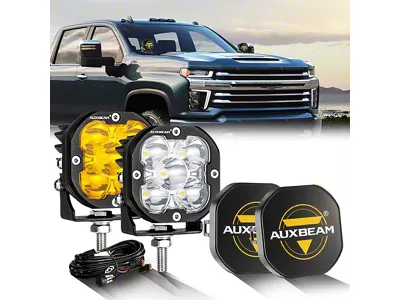 Auxbeam XP-ULTRA Series 3-Inch LED Pod Lights with Black Covers; Amber/White Spot Beam; Set of 2 (Universal; Some Adaptation May Be Required)