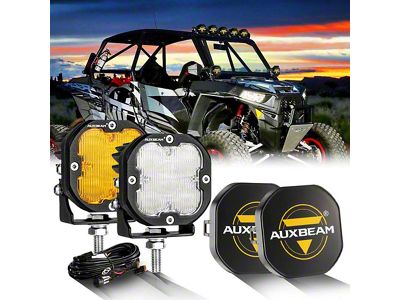 Auxbeam XP-ULTRA Series 3-Inch LED Pod Lights with Black Covers; Amber/White Flood Beam; Set of 2 (Universal; Some Adaptation May Be Required)