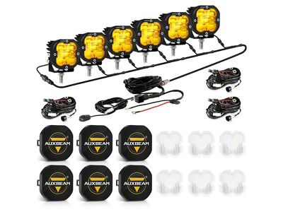 Auxbeam XP-ULTRA Series 3-Inch LED Pod Lights with 6-Pod Wiring Harness and Black Covers; Amber/White Combo Beam; Set of 6 (Universal; Some Adaptation May Be Required)