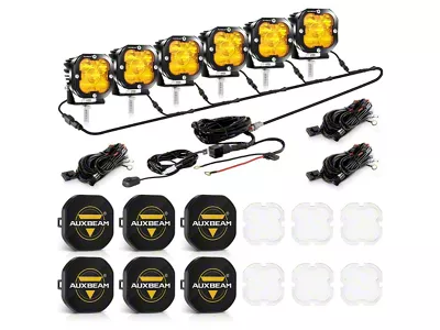 Auxbeam XP-ULTRA Series 3-Inch LED Pod Lights with 6-Pod Wiring Harness and Black Covers; Amber Combo/White Spot Beam; Set of 6 (Universal; Some Adaptation May Be Required)