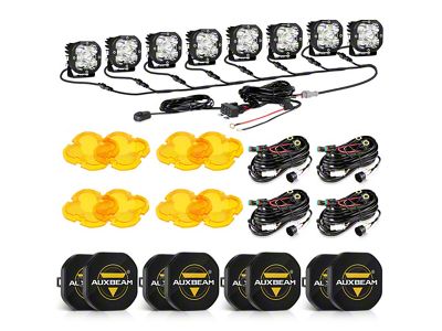 Auxbeam XP-ULTRA Series 3-Inch LED Pod Lights with 8-Pod Wiring Harness and Black Covers; Amber Combo/White Spot Beam; Set of 8 (Universal; Some Adaptation May Be Required)