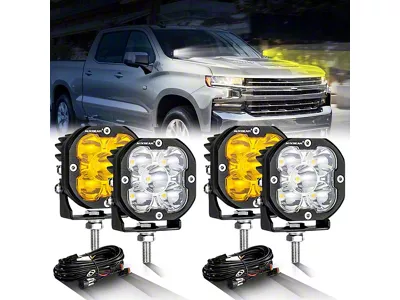 Auxbeam XP-ULTRA Series 3-Inch LED Pod Lights; Amber/White Spot Beam; Set of 4 (Universal; Some Adaptation May Be Required)