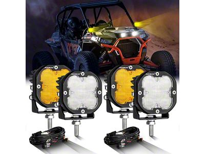 Auxbeam XP-ULTRA Series 3-Inch LED Pod Lights; Amber/White Flood Beam; Set of 4 (Universal; Some Adaptation May Be Required)