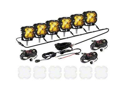 Auxbeam XP-ULTRA Series 3-Inch LED Pod Lights with 6-Pod Wiring Harness; Amber/White Spot Beam; Set of 6 (Universal; Some Adaptation May Be Required)