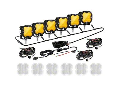 Auxbeam XP-ULTRA Series 3-Inch LED Pod Lights with 6-Pod Wiring Harness; Amber/White Flood Beam; Set of 6 (Universal; Some Adaptation May Be Required)