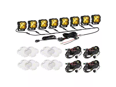 Auxbeam XP-ULTRA Series 3-Inch LED Pod Lights with 8-Pod Wiring Harness; Amber/White Spot Beam; Set of 8 (Universal; Some Adaptation May Be Required)