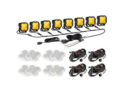 Auxbeam XP-ULTRA Series 3-Inch LED Pod Lights with 8-Pod Wiring Harness; Amber/White Flood Beam; Set of 8 (Universal; Some Adaptation May Be Required)