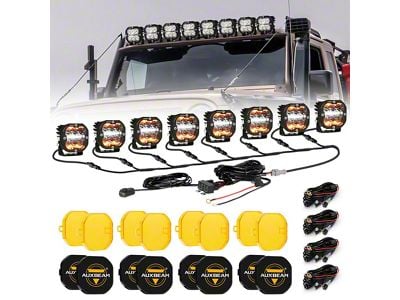 Auxbeam XP-ULTRA Series 3-Inch White DRL and Amber Turn Signal LED Pod Lights with 8-Pod Wiring Harness; Combo Beam; Set of 8 (Universal; Some Adaptation May Be Required)