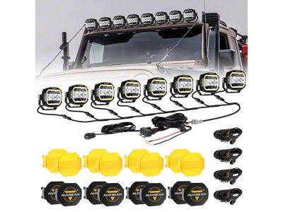 Auxbeam XP-UTLRA Series 5-Inch Side Shooter White DRL and Amber Turn Signal LED Pod Lights with 8-Pod Wiring Harness; Set of 8 (Universal; Some Adaptation May Be Required)