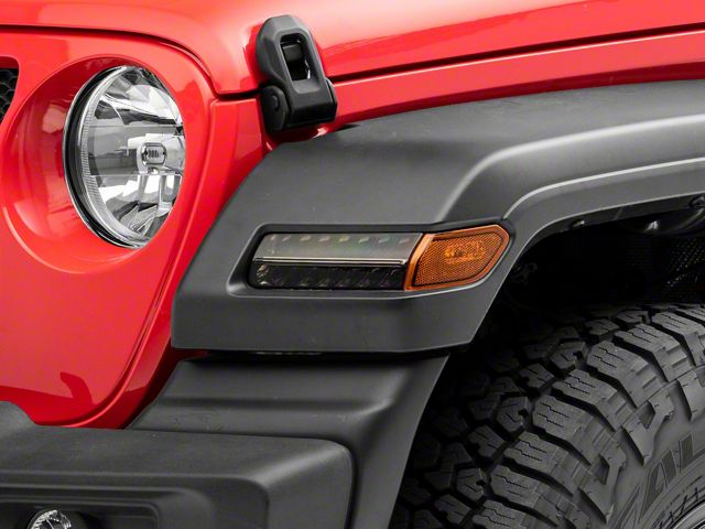 Raxiom Axial Series Sequential LED Parking/Turn Signal Lights; Smoked (18-24 Jeep Wrangler JL Sport w/ Factory Halogen Lights)