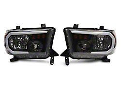 Raxiom Axial Series Headlights with LED Bar; Black Housing; Clear Lens (07-13 Tundra w/o Level Adjuster)