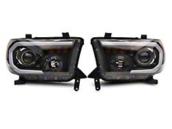 Raxiom Axial Series Projector Headlights with Sequential LED Bar; Black Housing; Clear Lens (07-13 Tundra w/o Level Adjuster)