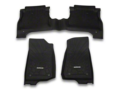 Barricade Custom Fit All-Weather Front and Rear Floor Liners; Black (20-25 Jeep Gladiator JT w/ Rear Underseat Storage)