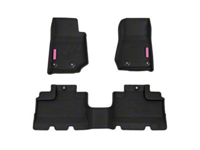 BaseLayer Custom-Fit All Weather Front and Rear Floor Liners with Pink Logo; Black (14-18 Jeep Wrangler JK)