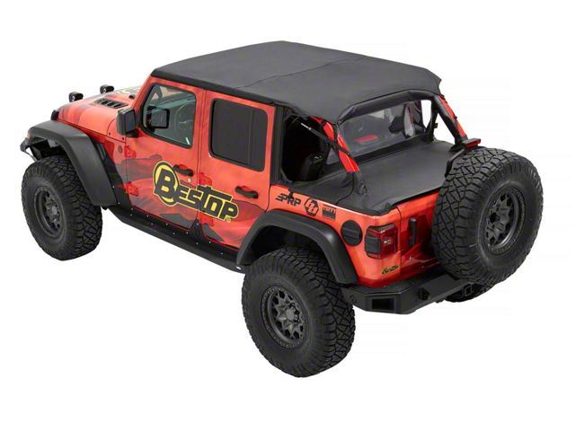 Bestop Header Extended Safari Cable Style Bikini Top; Black Diamond (18-23 Jeep Wrangler JL 4-Door)