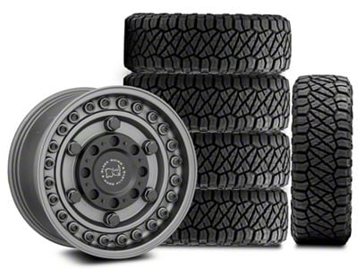 17x9 Black Rhino Armory & 34in NITTO All-Terrain Ridge Grappler A/T Tire Package; Set of 5 (18-24 Jeep Wrangler JL)