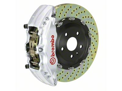 Brembo GT Series 6-Piston Front Big Brake Kit with 15-Inch 2-Piece Cross Drilled Rotors; Silver Calipers (20-24 Jeep Gladiator JT)