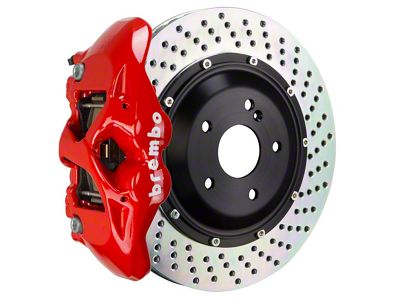 Brembo GT Series 4-Piston Rear Big Brake Kit with 15-Inch 2-Piece Cross Drilled Rotors; Red Calipers (18-21 Jeep Grand Cherokee WK2 Trackhawk)