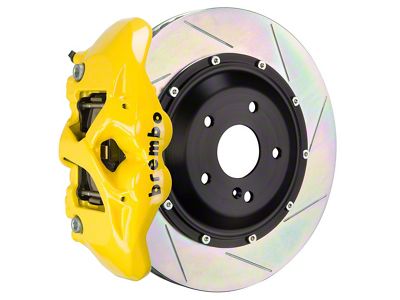 Brembo GT Series 4-Piston Rear Big Brake Kit with 15-Inch 2-Piece Type 1 Slotted Rotors; Fluorescent Yellow Calipers (18-21 Jeep Grand Cherokee WK2 Trackhawk)