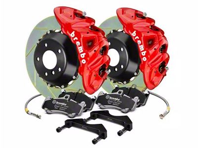 Brembo GT Series 8-Piston Front Big Brake Kit with 16.20-Inch 2-Piece Type 1 Slotted Rotors; Red Calipers (18-21 Jeep Grand Cherokee WK2 Trackhawk)