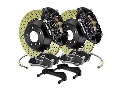 Brembo GT Series 4-Piston Rear Big Brake Kit with 15-Inch 2-Piece Cross Drilled Rotors; Black Calipers (18-25 Jeep Wrangler JL)