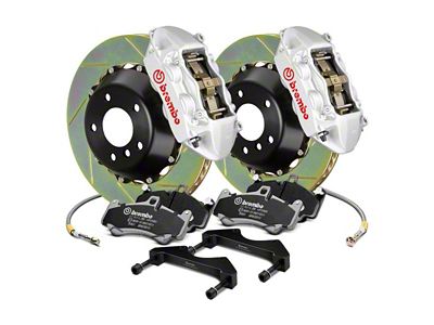 Brembo GT Series 4-Piston Rear Big Brake Kit with 15-Inch 2-Piece Type 1 Slotted Rotors; Silver Calipers (18-25 Jeep Wrangler JL)