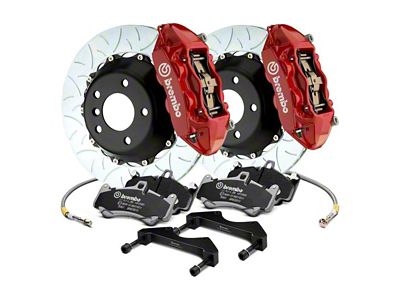 Brembo GT Series 4-Piston Rear Big Brake Kit with 15-Inch 2-Piece Type 3 Slotted Rotors; Red Calipers (18-25 Jeep Wrangler JL)