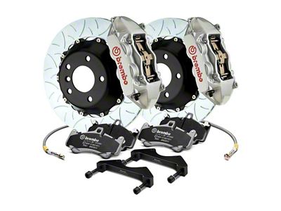 Brembo GT Series 4-Piston Rear Big Brake Kit with 15-Inch 2-Piece Type 3 Slotted Rotors; Silver Calipers (18-25 Jeep Wrangler JL)