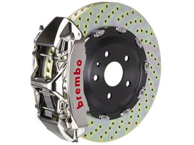 Brembo GT Series 6-Piston Front Big Brake Kit with 15-Inch 2-Piece Cross Drilled Rotors; Nickel Plated Calipers (07-18 Jeep Wrangler JK)