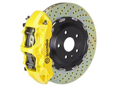 Brembo GT Series 6-Piston Front Big Brake Kit with 14.40-Inch 2-Piece Cross Drilled Rotors; Yellow Calipers (07-18 Jeep Wrangler JK)