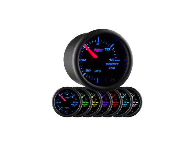 15 PSI Boost/Vacuum Gauge; Black 7 Color (Universal; Some Adaptation May Be Required)