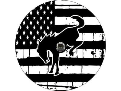 American Flag with Bronco Horse Spare Tire Cover with Camera Cutout; Black (21-25 Bronco)