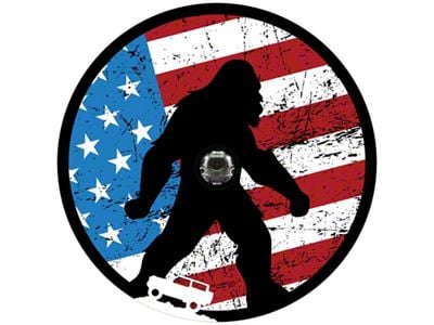 American Flag Sasquatch Bronco Spare Tire Cover with Camera Cutout; Black (21-25 Bronco)