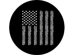 American Flag Tire Tracks Spare Tire Cover with Camera Cutout; Black (21-24 Bronco)