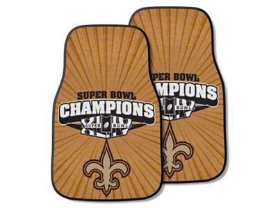 Carpet Front Floor Mats with New Orleans Saints 2010 Super Bowl XLIV Champions Logo; Gold (Universal; Some Adaptation May Be Required)