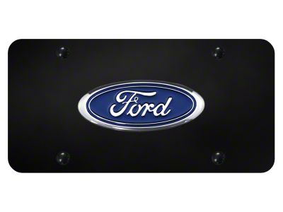 Ford Logo License Plate; Chrome on Black (Universal; Some Adaptation May Be Required)