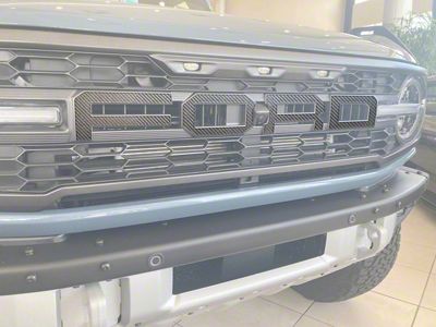 Front Grille Letter Overlays; Forged Carbon Fiber (22-24 Bronco Raptor)