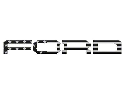 Front Grille Letters Overlays; Black and Metallic Silver American Flag (22-24 Bronco Raptor)